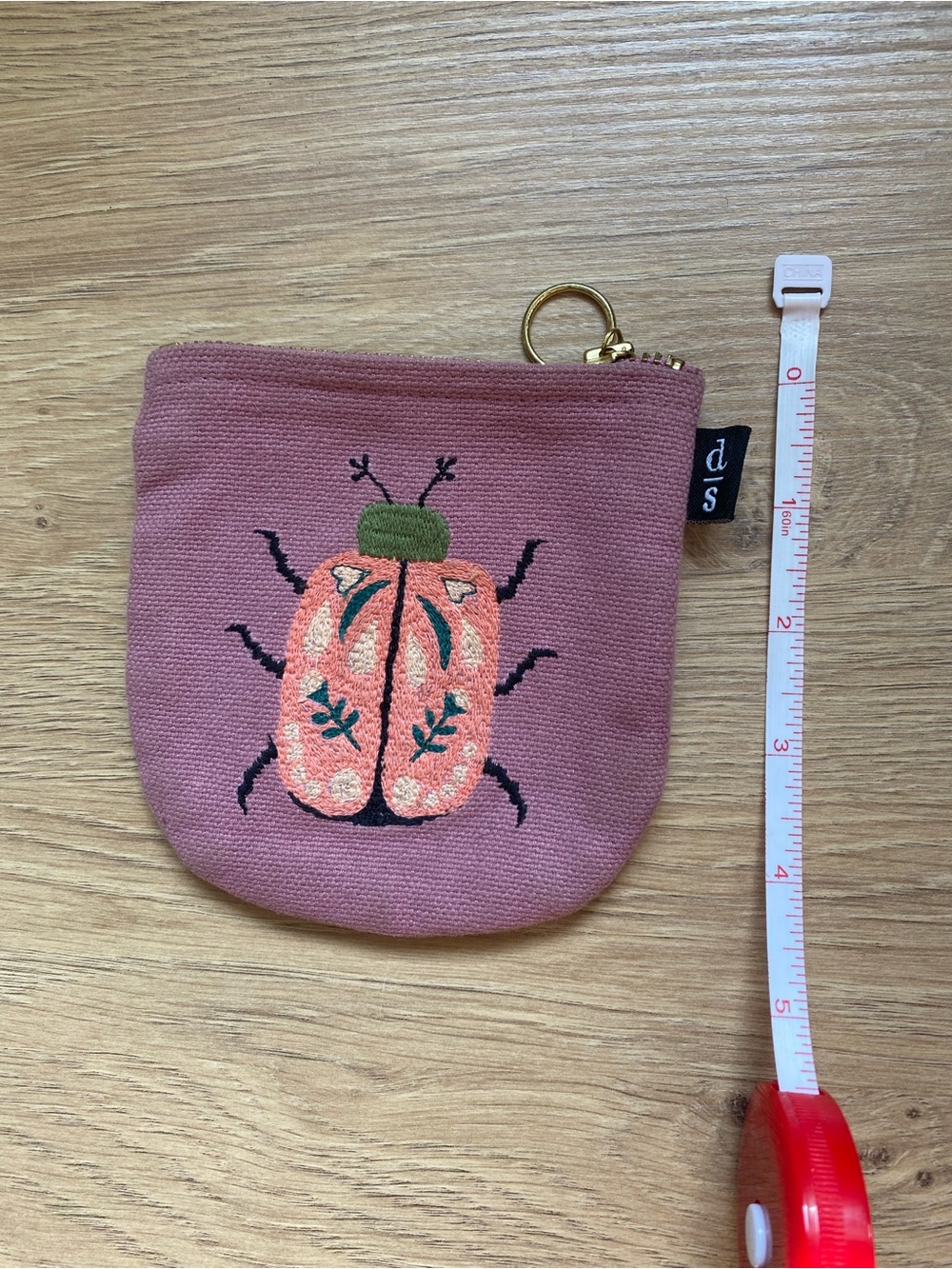 Pink Embroidered Beetle Cotton Coin Pouch - Picture 7 of 8